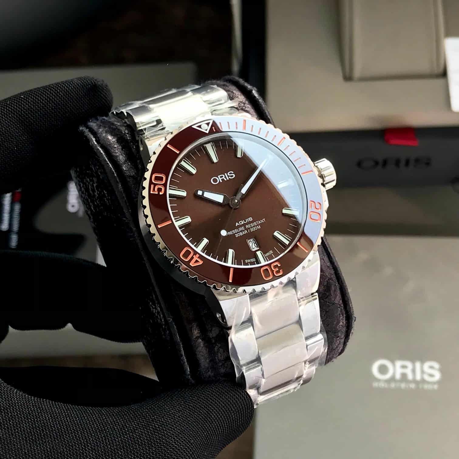 Oris Aquis Date Authentic Automatic Silver Brown Dial