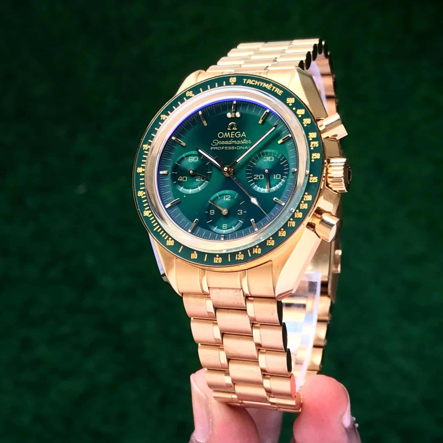 Omega Speedmaster Moonwatch Professional Golden Green Dial Swiss ETA Automatic Men’s Watch