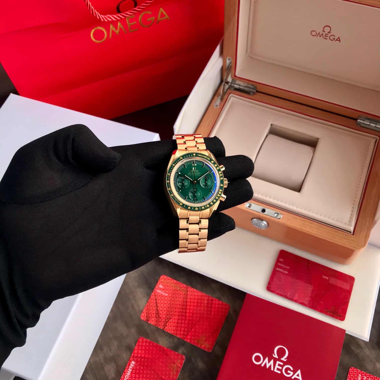 Omega Speedmaster Moonwatch Professional Golden Green Dial Swiss ETA Automatic Men’s Watch